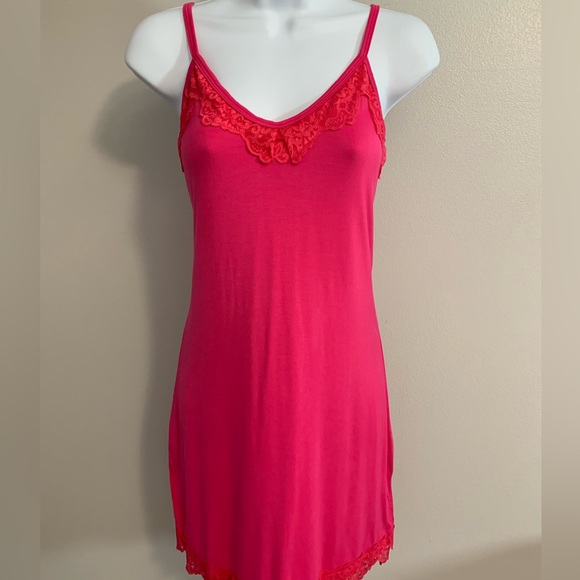 NWOT Aratta Lace-Trim Hot Pink Slip Dress with Adjustable Straps - Picture 15 of 16